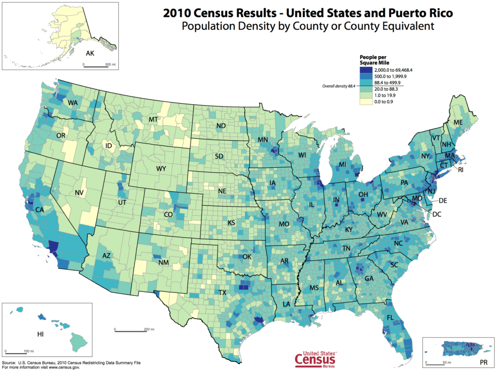 2010 Census Population Density Map of United States
