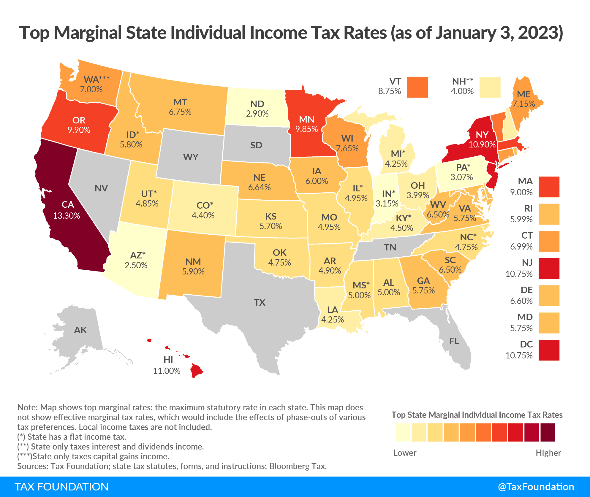 2023 state individual income tax map