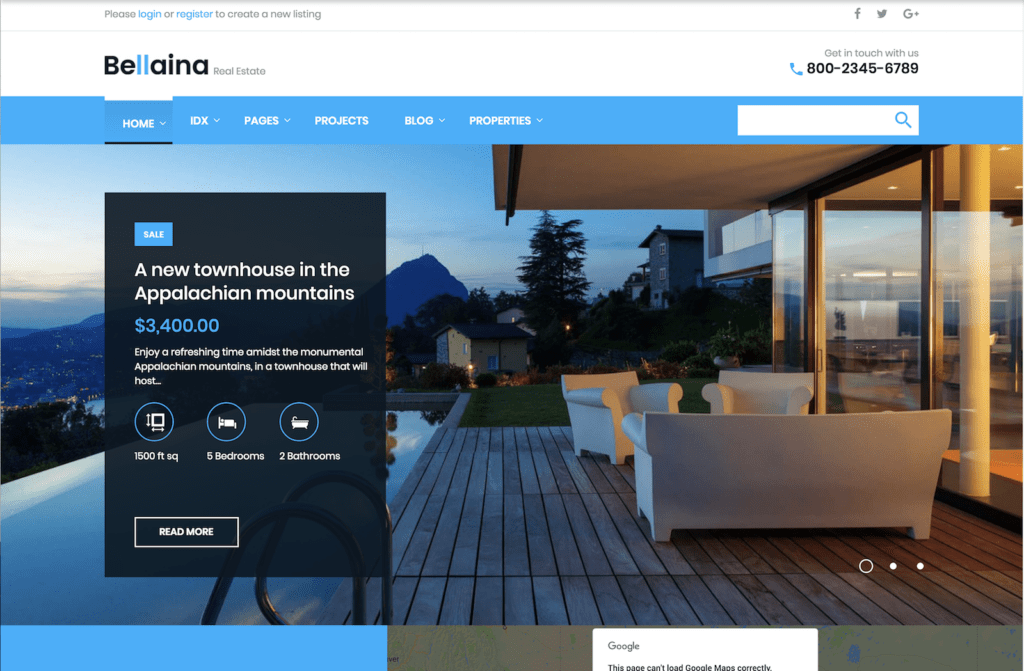 Bellaina WordPress theme for real estate website