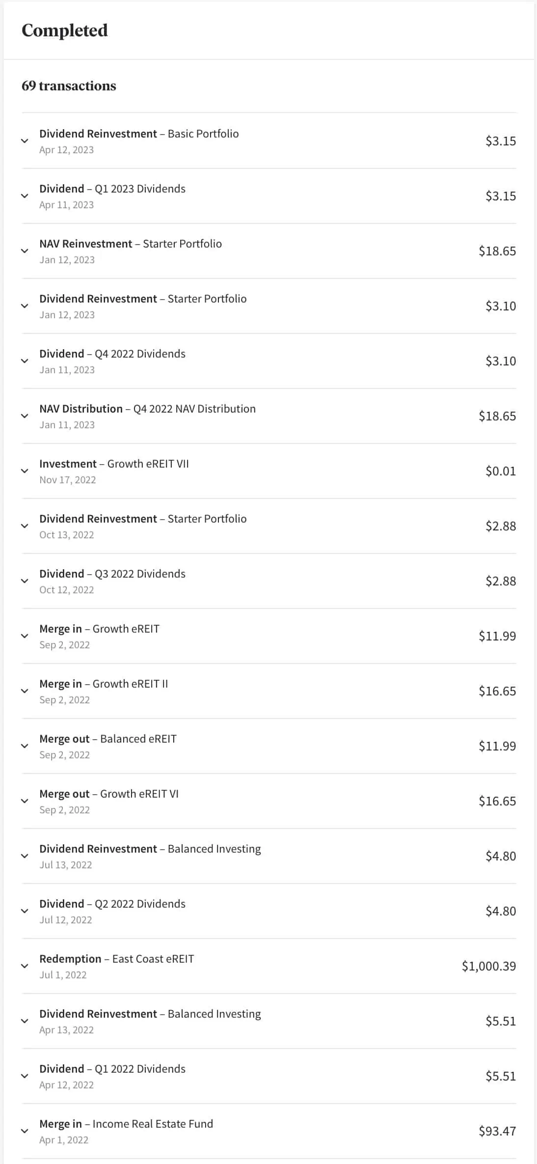 Fundrise Transactions Screenshot 1