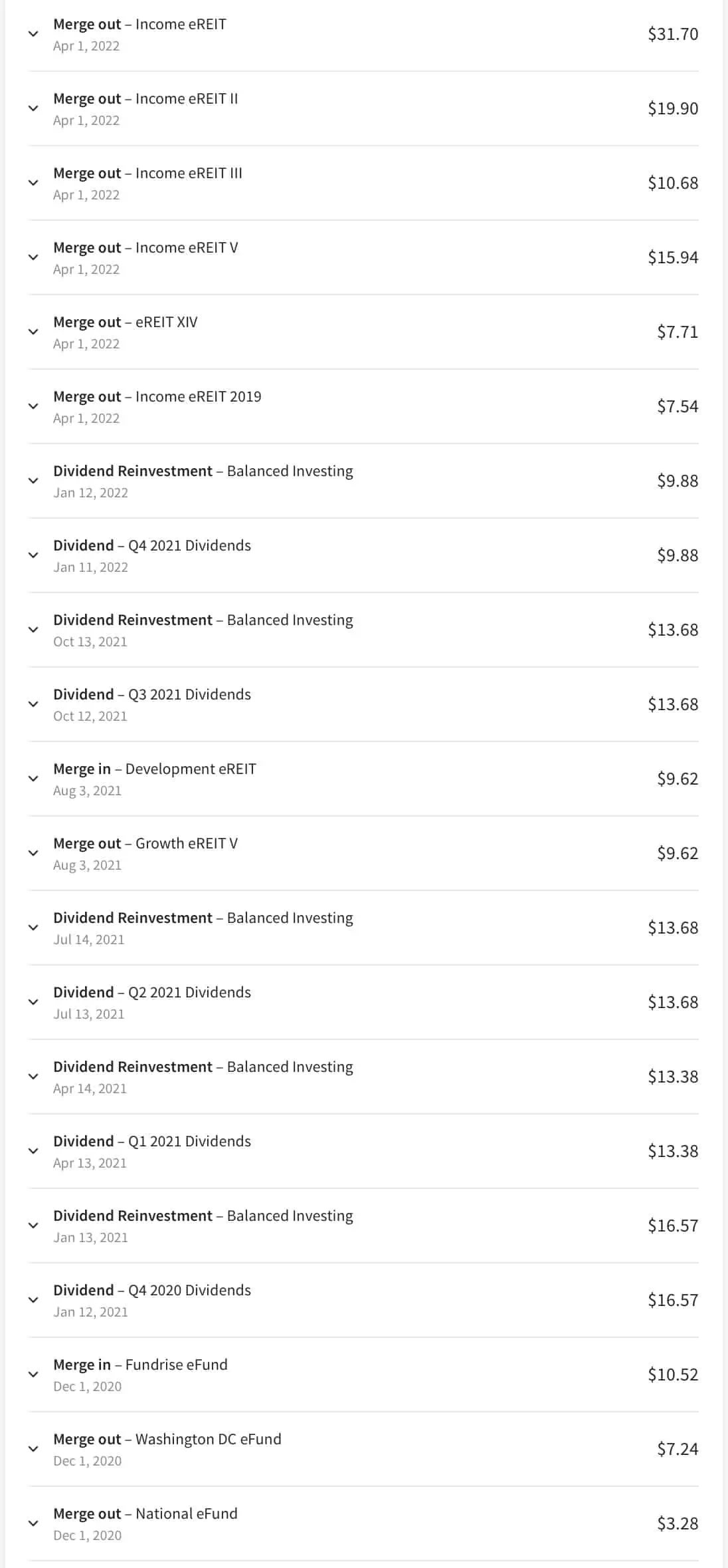 Fundrise Transactions Screenshot 2