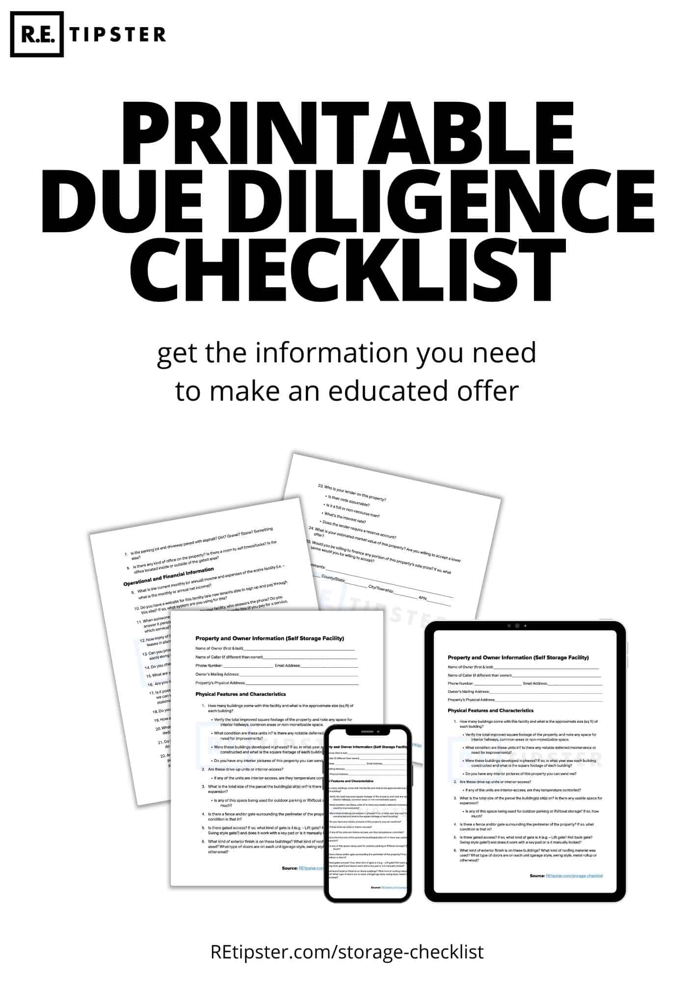 printable due diligence checklist self storage