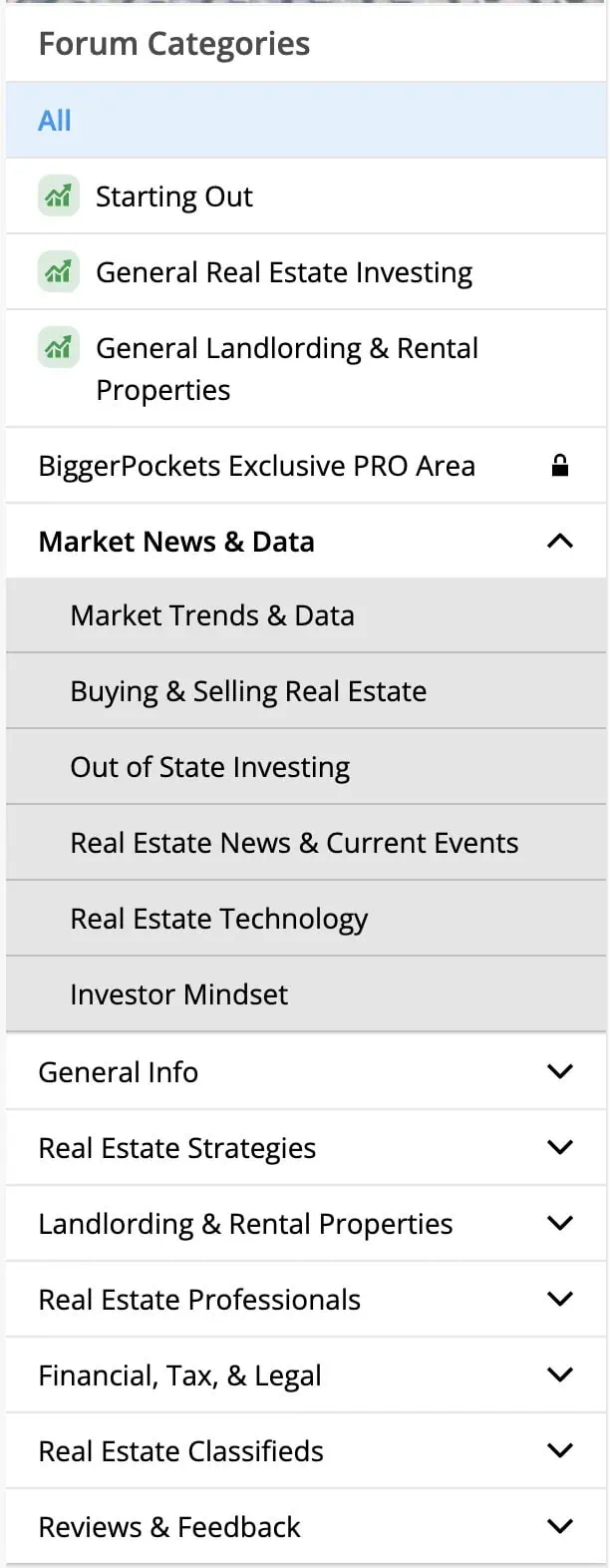 BiggerPockets Forum Categories